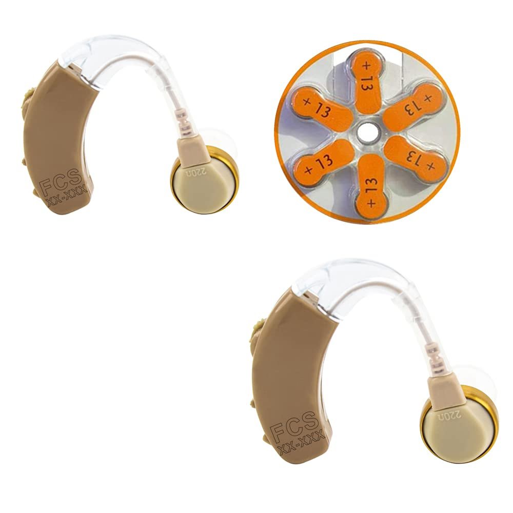 FCS Behind The Ear (F-136 Hearing Aid) Personal Hearing Instrument Pair of Both Ear With 6 Batteries for Mild to Moderate Hearing Loss (3 Month Seller Warranty).