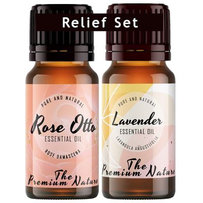 The Premium Nature Rose Otto Essential Oil & Lavender Oil - Relief Set for Stress Relief & Sleep - 100% Pure Therapeutic Grade Essential Oils Set to Relieve Tension & Relaxation - 2x10ml