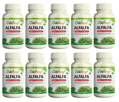 ERBZENERG Alfalfa (Medicaga Sativa) Vitamin K and C, Magnesium 60 Capsules (Pack of 10)