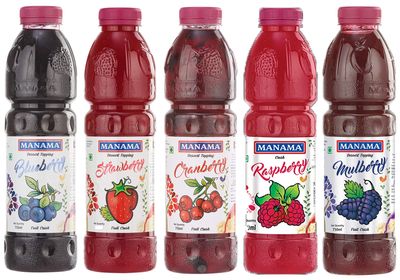 Manama Blueberry, Strawberry, Cranberry, Raspberry and Mulberry Fruit Crush (750ML) for Dessert Toppings, Pack of 5