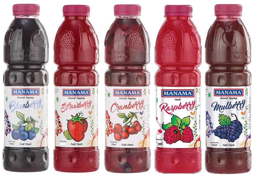 Manama Blueberry, Strawberry, Cranberry, Raspberry and Mulberry Fruit Crush (750ML) for Dessert Toppings, Pack of 5