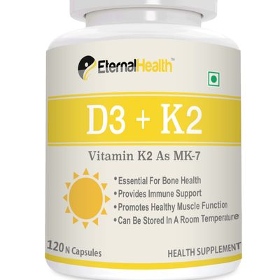 EternalHealth Vitamin D3 with K2 as MK-7 - Vitamin D & K Complex - Vitamin D3 & K2 as MK-7 - (120 Vegetable Capsules)