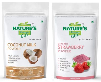 NATURE'S GIFT - FOR THOSE WHO CARE'S Coconut Milk Powder & Strawberry Powder - 100 GM (Super Saver Combo Pack)