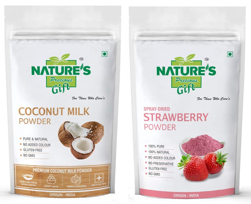NATURE'S GIFT - FOR THOSE WHO CARE'S Coconut Milk Powder & Strawberry Powder - 100 GM (Super Saver Combo Pack)