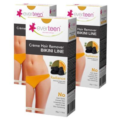 everteen Radiance Hair Removal Cream for Women & Girls, Painless Hair Remover Cream for Bikini Line and Underarms with Charcoal, No Harsh Smell - 50g, Pack of 3