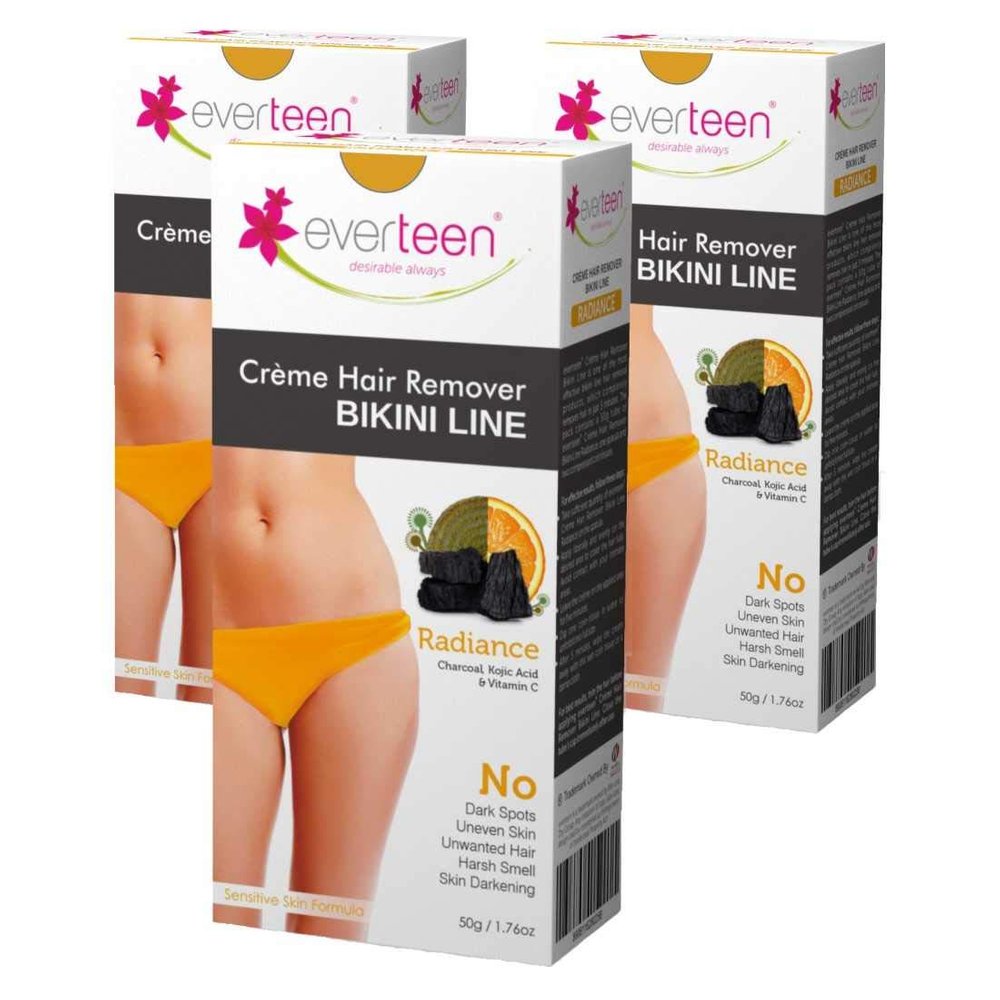 everteen Radiance Hair Removal Cream for Women & Girls, Painless Hair Remover Cream for Bikini Line and Underarms with Charcoal, No Harsh Smell - 50g, Pack of 3