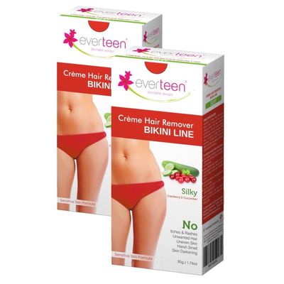 everteen Silky Hair Removal Cream for Women & Girls, Painless Hair Remover Cream for Bikini Line and Underarms with Cucumber, No Harsh Smell - 50g, Pack of 2