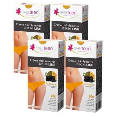 everteen Radiance Hair Removal Cream for Women & Girls, Painless Hair Remover Cream for Bikini Line and Underarms with Charcoal, No Harsh Smell - 50g, Pack of 4