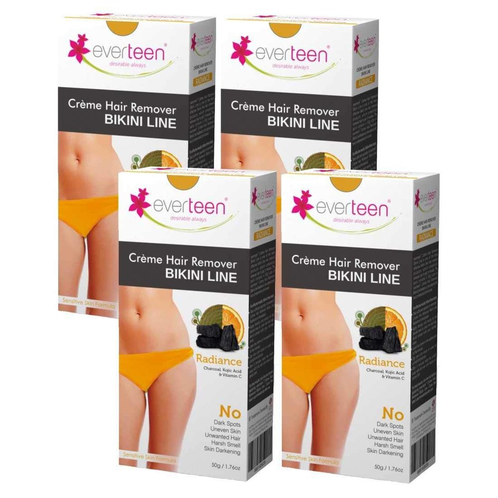 everteen Radiance Hair Removal Cream for Women & Girls, Painless Hair Remover Cream for Bikini Line and Underarms with Charcoal, No Harsh Smell - 50g, Pack of 4