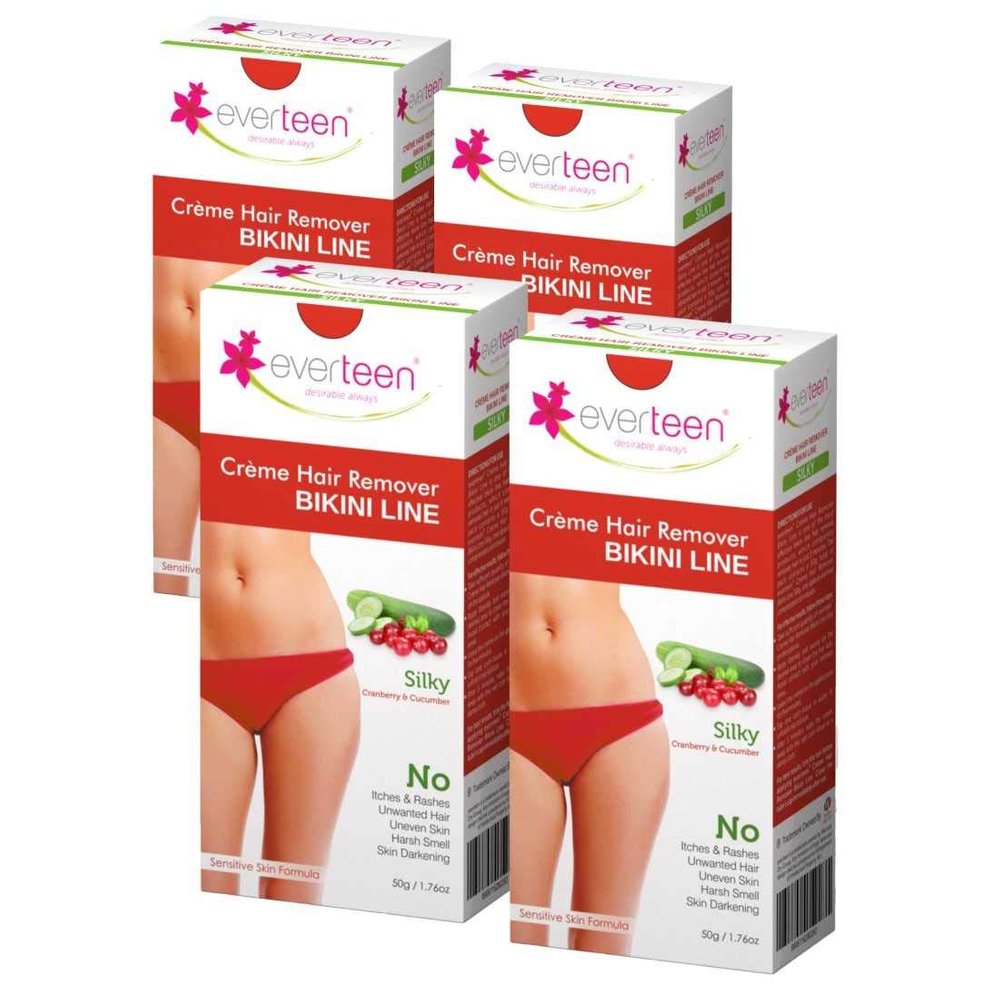 everteen Silky Hair Removal Cream for Women & Girls, Painless Hair Remover Cream for Bikini Line and Underarms with Cucumber, No Harsh Smell - 50g, Pack of 4