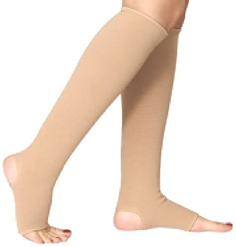 DClub Compression Stockings Medical Grade Firm Support 20-30 mmHg, Unisex Open Toe Knee High Compression Socks for Varicose Veins Shin Splints, Nursing, Travel. ||1 Pair|| (X-LARGE)