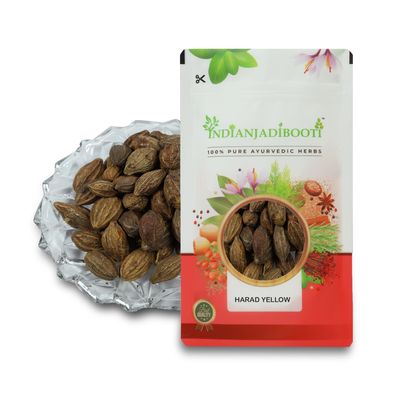 IndianJadiBooti Harad Badi Yellow Haritaki | Yellow Terminalia Chebula | Kadukkai | Haritaki Natural | Inknut | Harad Badi Pili - Harad Big | Karakkaya |100 Grams Pack