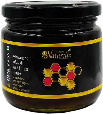 Farm Naturelle Raw Ashwagandha Honey 400g| Glass Bottle | 100% Pure Unprocessed & Natural Honey | Ayurvedic & Rich in Vitamins and Minerals | Helps Boost Immunity