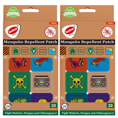 Runbugz Mosquito Repellent Printed Skull Patches For Baby'S (30 Patches, Multicolor, Pack Of 2)