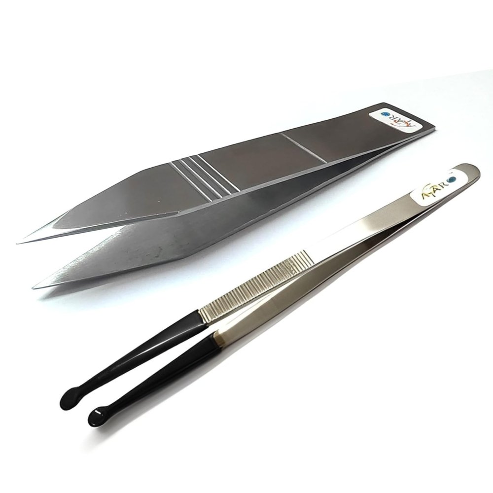 ATAR Pcs Holder Pick-up Tool Fiber Grip Cross Lock Pearl Mouth Tweezer & Thick Tweezer & Jewelers Pickup tools.