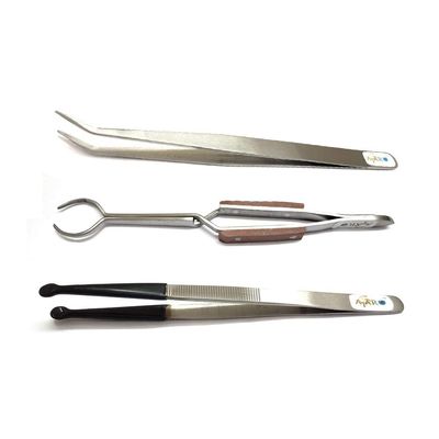ATAR 3 Pcs Holder Pick-up Tool Fiber Grip Cross Lock Oval Mouth Tweezer & Pearl Tweezer & Curved Straigh Jewelers Pickup tools.