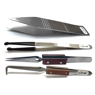 ATAR 4 Pcs Holder Pick-up Tool Fiber Grip Cross Lock 90 degree & Cross Lock Straight Tweezer & Pearl Tweezer & Thick Tweezer Jewelers Pickup tools.
