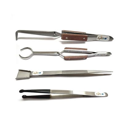 ATAR 4 Pcs Holder Pick-up Tool Fiber Grip Cross Lock 90 degree & Cross Lock Round Mouth Tweezer & Pearl Tweezer & Tweezer with Scoop Jewelers Pickup tools.