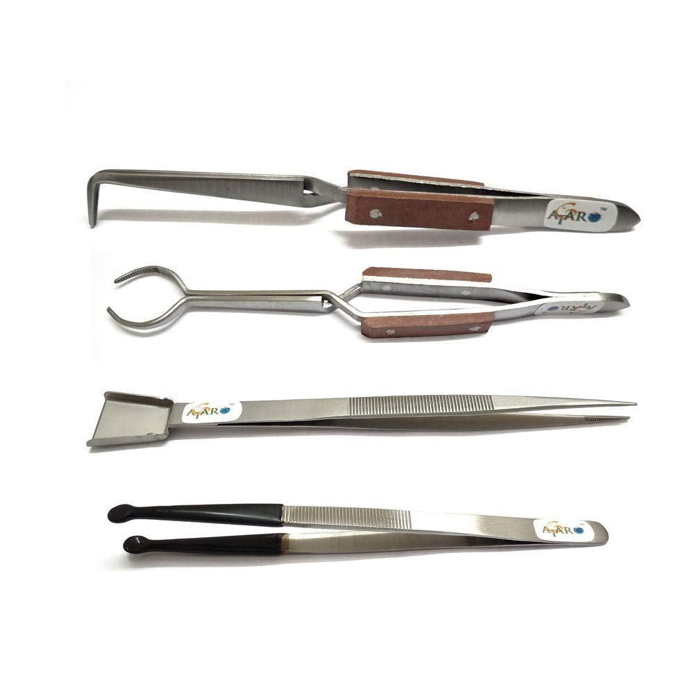 ATAR 4 Pcs Holder Pick-up Tool Fiber Grip Cross Lock 90 degree & Cross Lock Round Mouth Tweezer & Pearl Tweezer & Tweezer with Scoop Jewelers Pickup tools.
