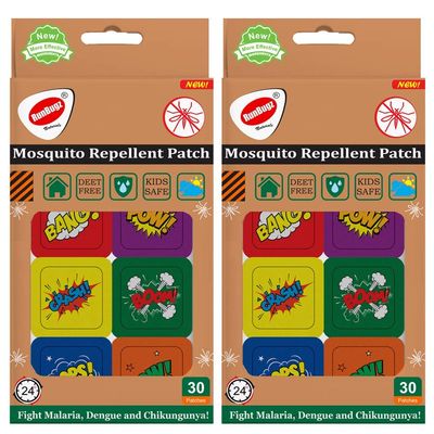 Runbugz Mosquito Repellent Printed Boom Patches For Baby's (30 Patches, Multicolor, Pack Of 2)