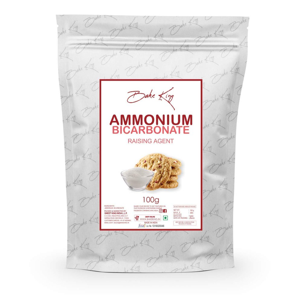 BAKE KING Ammonium Bicarbonate 100gm, Agent Biscuits Food Grade Hornsalt - Hartshorn Perfect for Baking (Cookies and Biscuits)