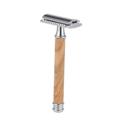 Double-Edged Safety Razor Wood Handle Razor Stainless Steel Manual Shaving Razor