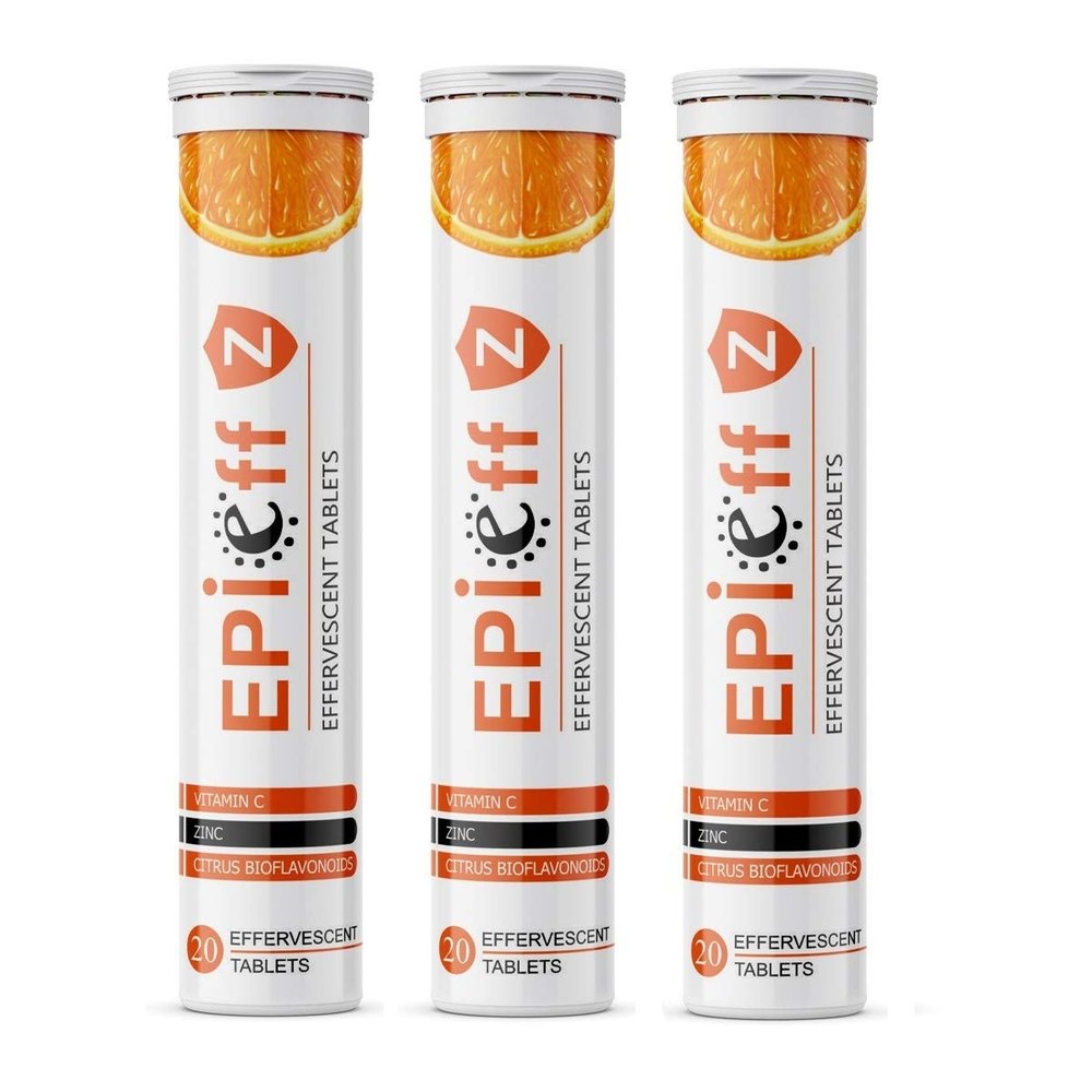 Ethiglo Epieff-Z Vitamin-C, Zinc And Citrus Bioflavonoids - Immunity Booster Supplements : 20 Effervescent Tablets : Pack Of 03