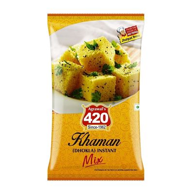 Agrawals 420 Instant Khaman Dhokla Mix 400g (200g x 2 Packs) | Soft & Spongy Gujarat-Style Snack Ready in Minutes | Perfect for Breakfast, Lunch, Dinner, Tiffin & Party Snacks | Authentic Taste & Easy to Prepare Mix