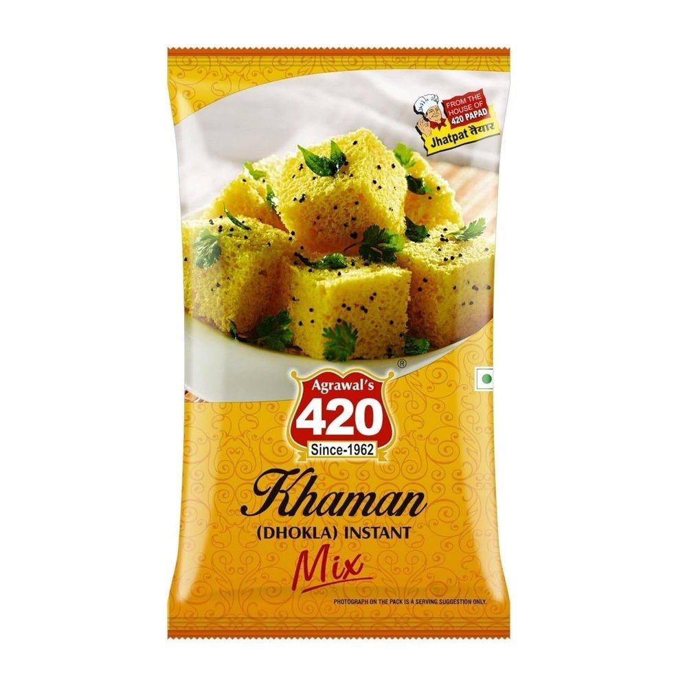 Agrawals 420 Instant Khaman Dhokla Mix 400g (200g x 2 Packs) | Soft & Spongy Gujarat-Style Snack Ready in Minutes | Perfect for Breakfast, Lunch, Dinner, Tiffin & Party Snacks | Authentic Taste & Easy to Prepare Mix