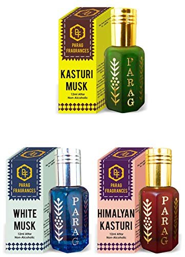 Parag Fragrances Kasturi Musk, White Musk & Himalyan Kasturi Attar 12Ml Each Total 36Ml Of Natural & Pure Long Lasting Attar (Grade 1) Naturally Made By Bhapka Process