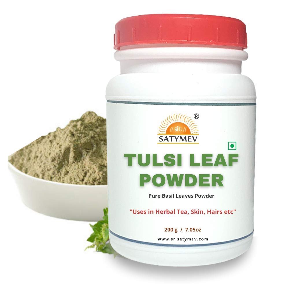 SriSatymev Tulsi Leaf Powder 200g (Pack of 10) - Pure Basil Leaves Powder For Tea, For Skin & Hair, Ayurvedic Immunity Booster | Jar Pack