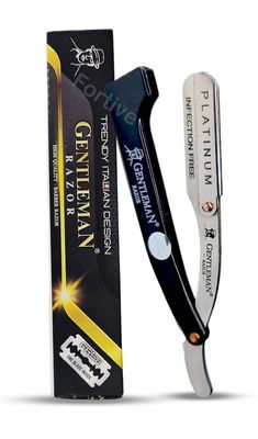Fortive Gentleman Stainless Steel Straight Edge Barber Razor For Men - Well Balanced Sliding Style Weight, Finely Balanced (FREE Blade Inside)