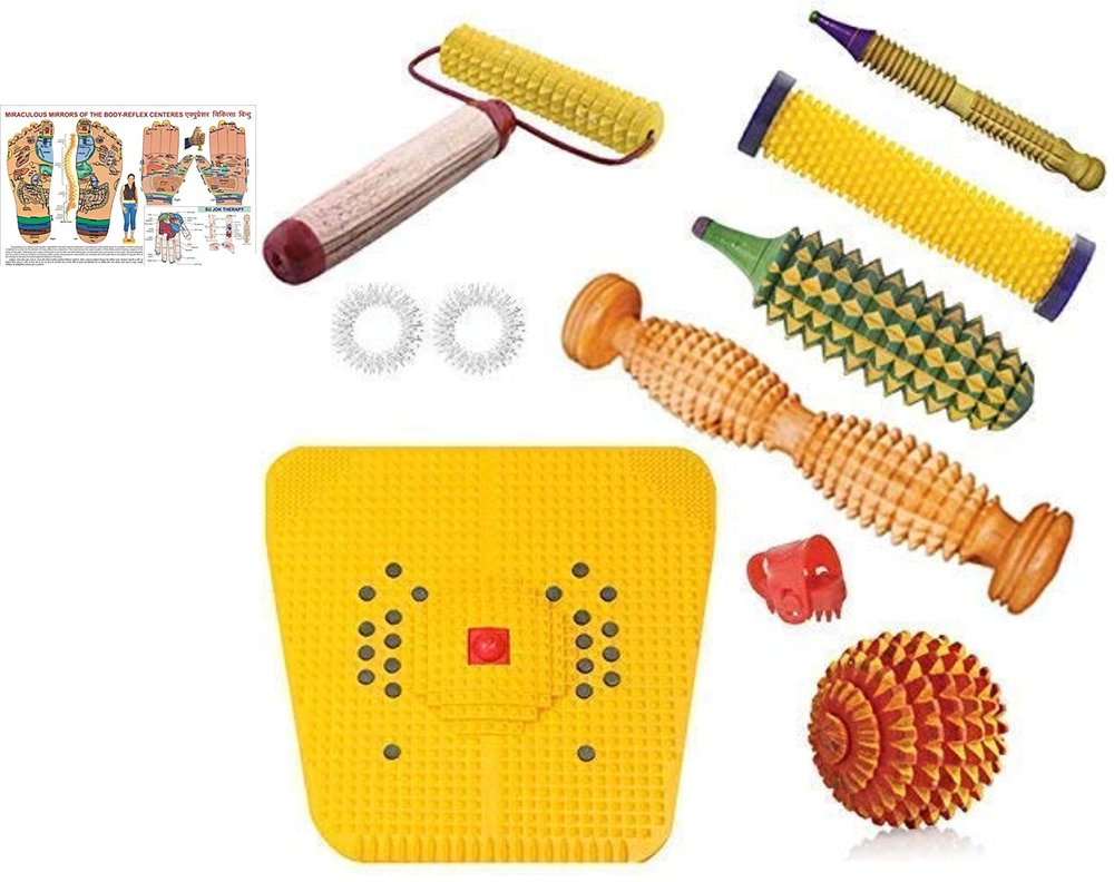 NETCLUB Acupressure Wooden Foot Roller Acupressure mat magnetic stress Massager fitness mat fitness kit advance home gym mini