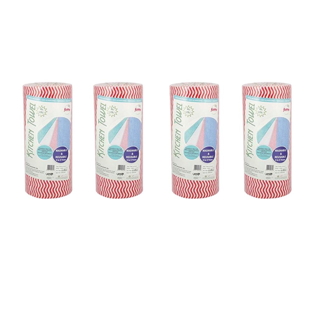 Fabby Non-Woven Kitchen Towel Roll Printed Washable And Reusable Kitchen Wipes, Pack of 4 (9x8, 60 pcs each)