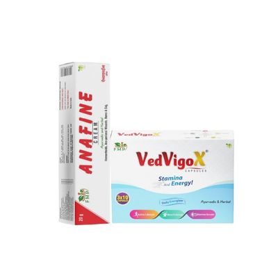 Fine Morning Pharma | Ayurvedic and Herbal | Combo Pack Of 2 VedVigoX Capsules & Anafine Cream Helps to boost Immunity & Reduce Inflammation Relief From Cuts and Burns Suitable for Adults.