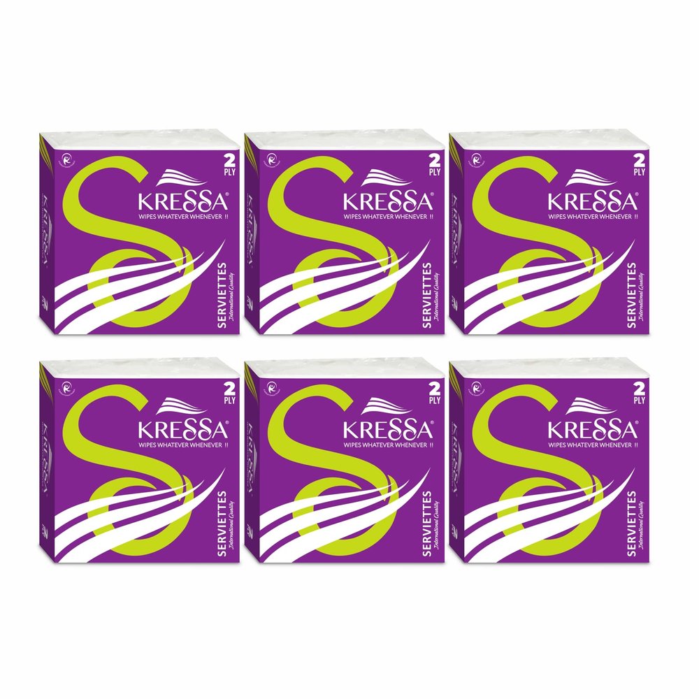 Kressa Tissue Paper Serviettes | Paper Napkins | Table Top Serviettes 2 Ply Pack of 6 (300 Serviettes) 100% Biodegradable