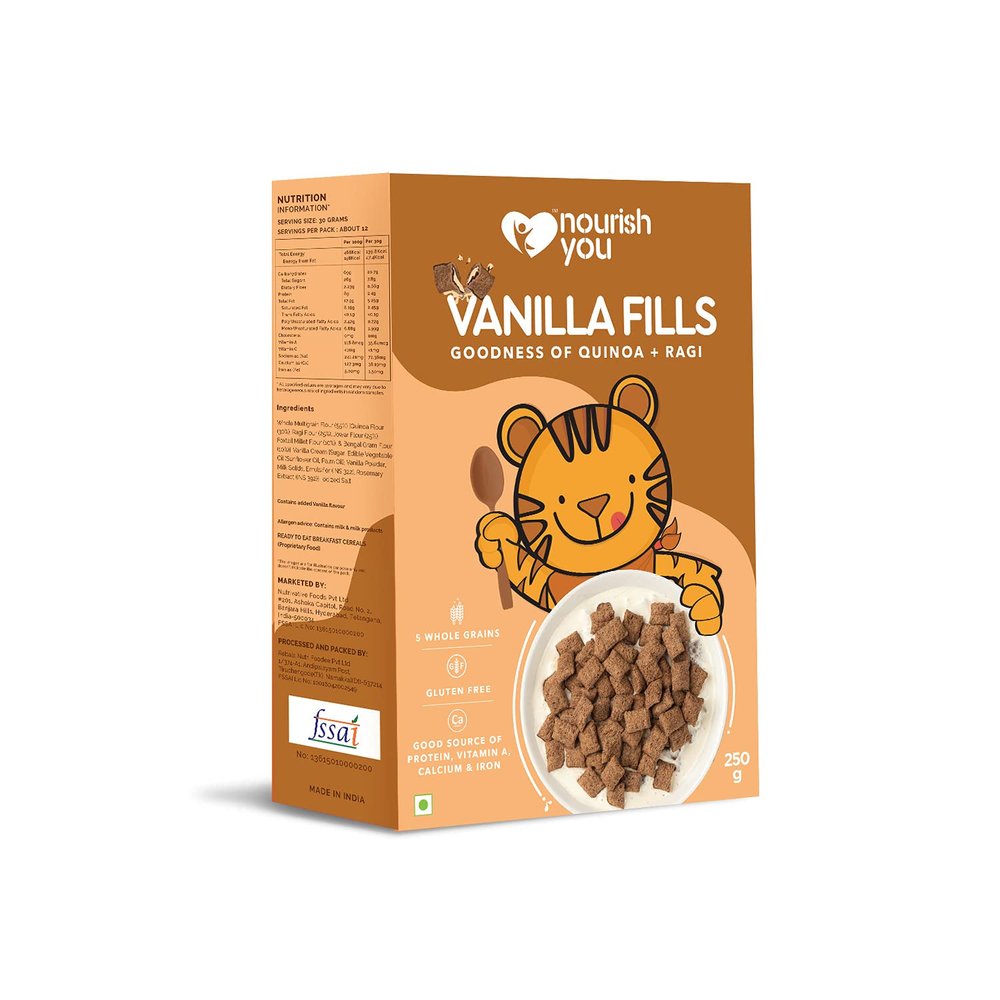 Nourish You Vanilla Fills | Vanilla Filling | Goodness of Quinoa and Ragi (4 Millets Grains) | 0% Maida | Gluten Free | Anytime Snack | 250g