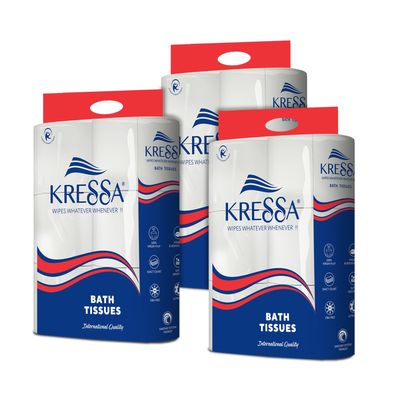 Kressa 2 Ply Toilet Tissue Roll | Bathroom Tissue | Toilet Paper | 18 Rolls 240 Pulls Per Roll With Total 4320 Pulls Made Of 100% Imported Natural Virgin Pulp