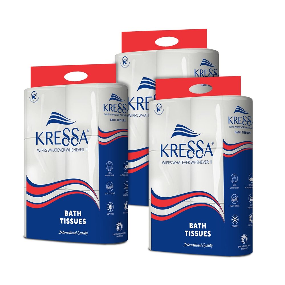 Kressa 2 Ply Toilet Tissue Roll | Bathroom Tissue | Toilet Paper | 18 Rolls 240 Pulls Per Roll With Total 4320 Pulls Made Of 100% Imported Natural Virgin Pulp