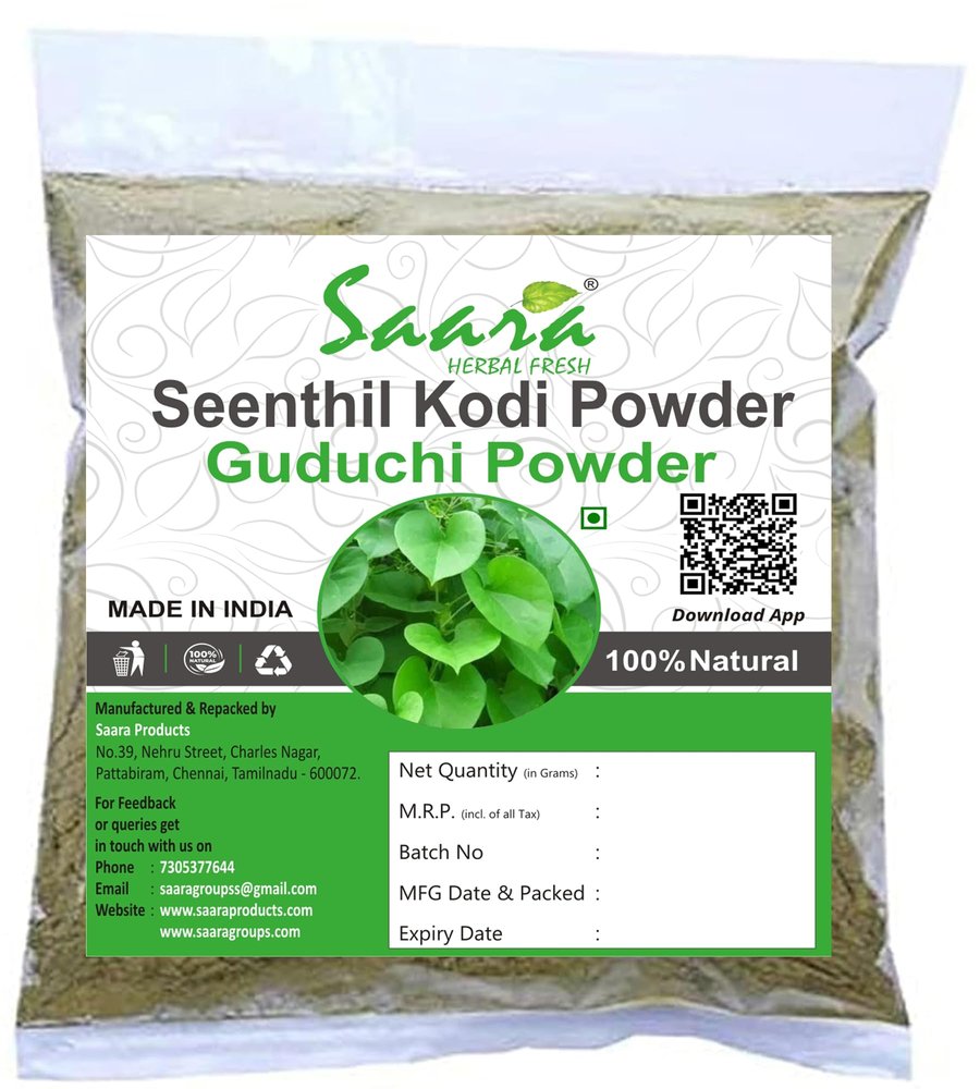 Saara HERBAL FRESH Seenthil Kodi Powder 800g, Guduchi, Tippa Teega, Tinospora cordifolia, Giloy, Amruthaballi Powder, (pack of 8 x 100g)