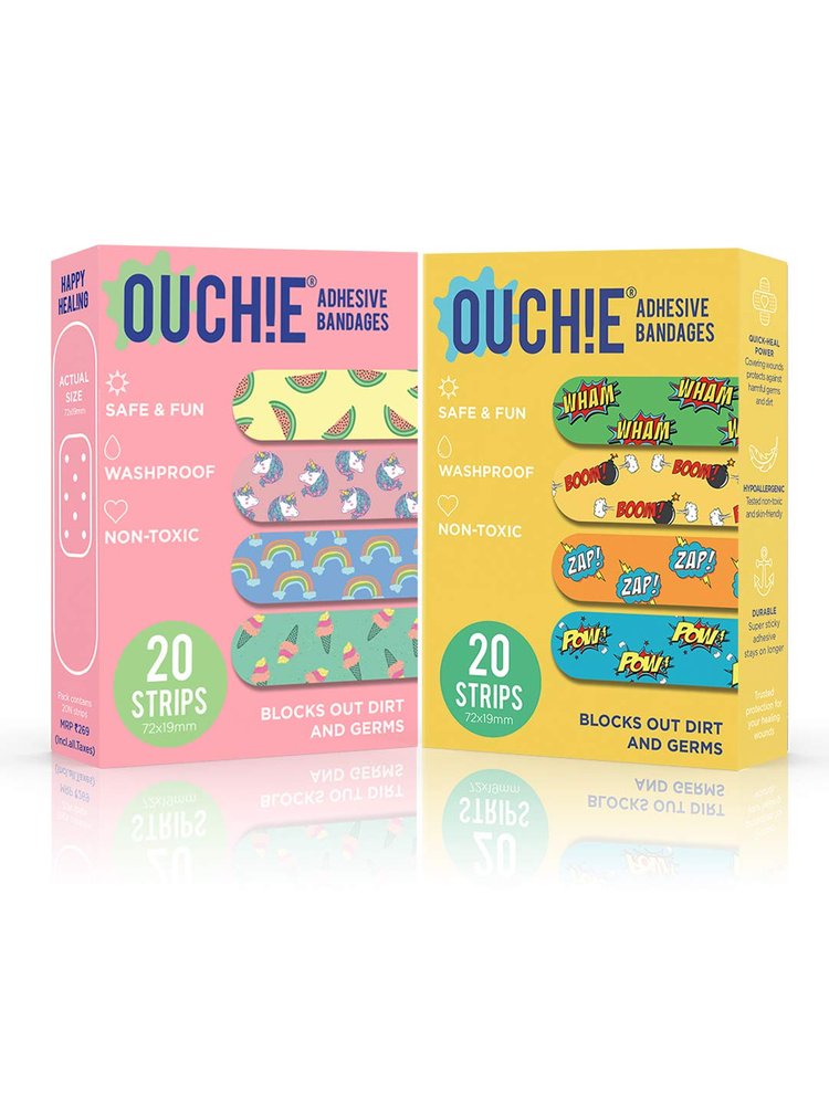 Aya Papaya Ouchie Non-Toxic Printed Bandages Double Combo (40 Pack) - Pink & Yellow