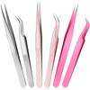 6 Pieces Eyelash Extension Tweezers, Straight and Curved Tip Stainless Steel Tweezers Nippers Volume Lash Tweezers for Eyelash Extensions False Lash Application Tools (Colorful) view 1