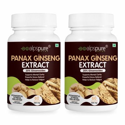 Alpspure Nutra Panax Ginseng Extract | Korean Ginseng Extract Tablets 500 mg (60 Tablets Each) Improves Exercise performance, Immune Function, and Stress Reliever (Pack of-2)