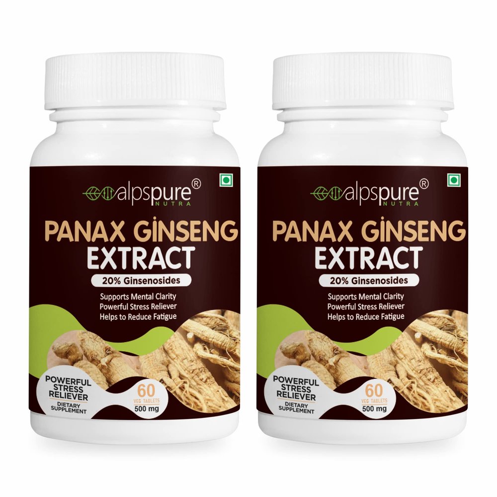 Alpspure Nutra Panax Ginseng Extract | Korean Ginseng Extract Tablets 500 mg (60 Tablets Each) Improves Exercise performance, Immune Function, and Stress Reliever (Pack of-2)
