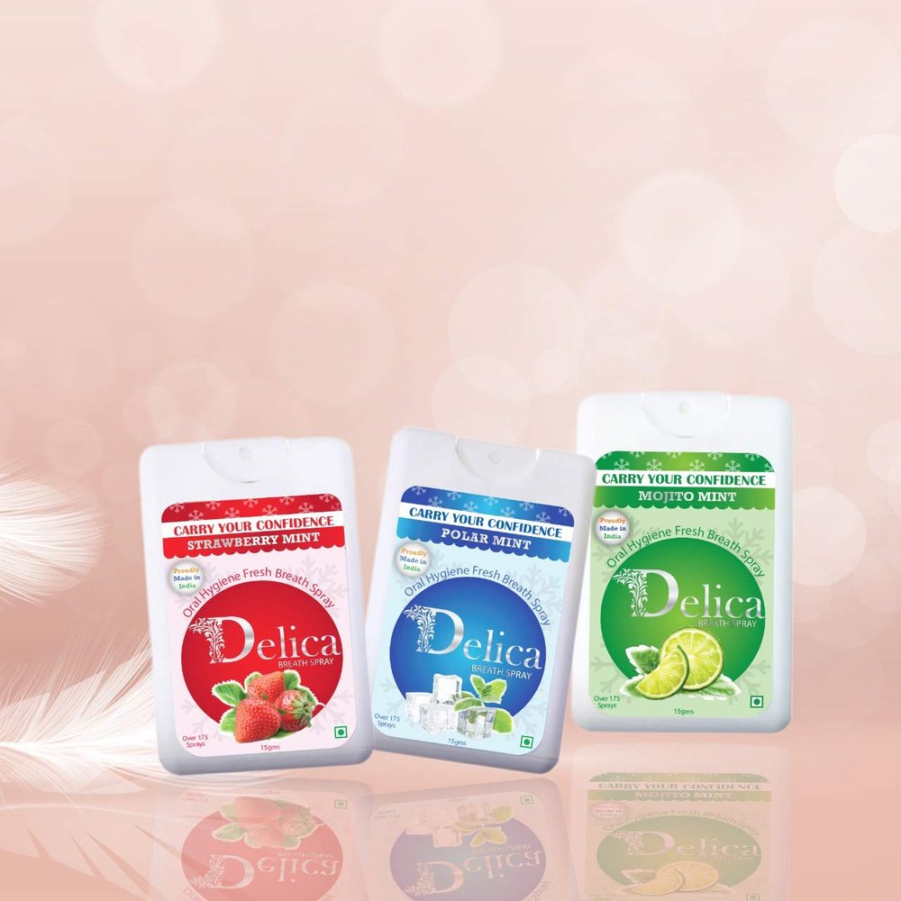 Delica Breath Spray (Strawberry Mint, Polar Mint, Mojito Mint) MRP 75/- each (Assorted Pack of 12)