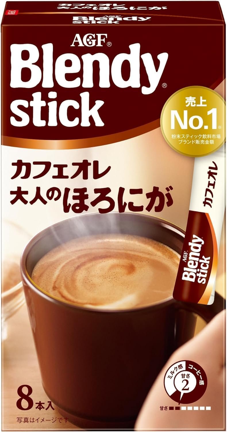 AGF Blended Stick Cafe au Lait Adult Bittersweet Coffee 8 Sticks | Made in Japan | Japanese Coffee