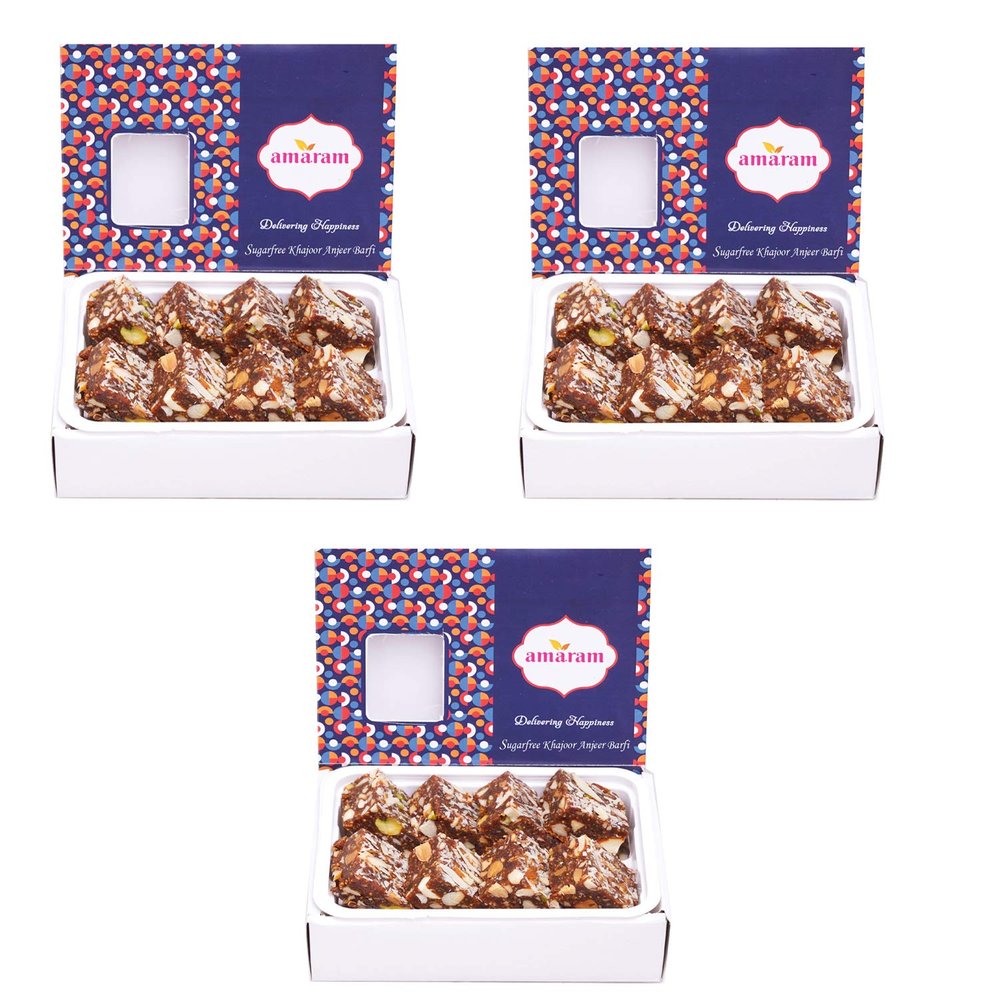 Amaram by Ghasitaram Sugarfree Anjeer Khajoor Barfi Sweets Gift, 600g|Sugar Free Sweets|Diabetic Friendly|Diwali Sugar Free Sweets Box