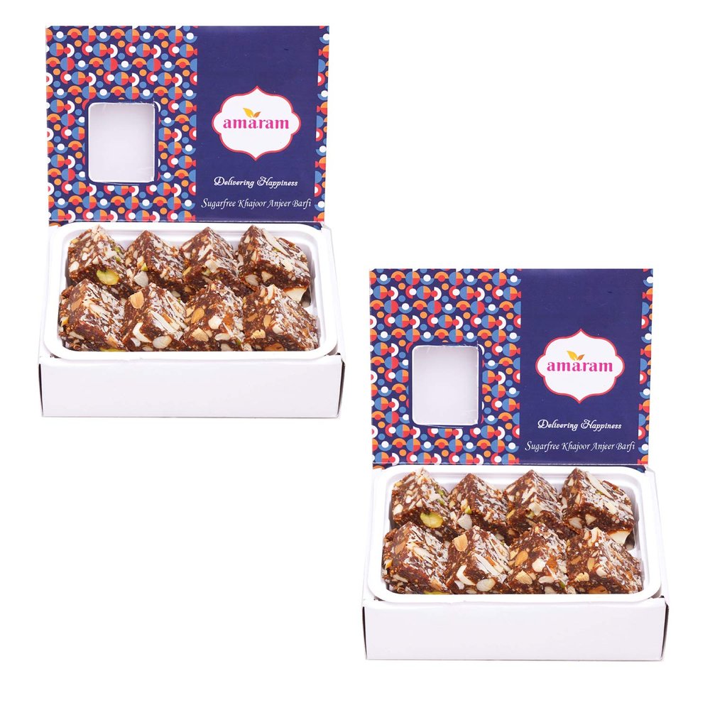 Amaram by Ghasitaram Sugarfree Anjeer Khajoor Barfi Sweets Gift, 400g|Sugar Free Sweets|Diabetic Friendly|Diwali Sugar Free Sweets Box