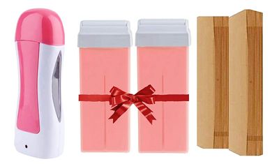 CUVLY Wax Heater Machine - Wax Warmer Hair Removal Roll On - 200 Ml + 70 Strips (Pack Of 2) - Women's Hair Removal Waxing Kit