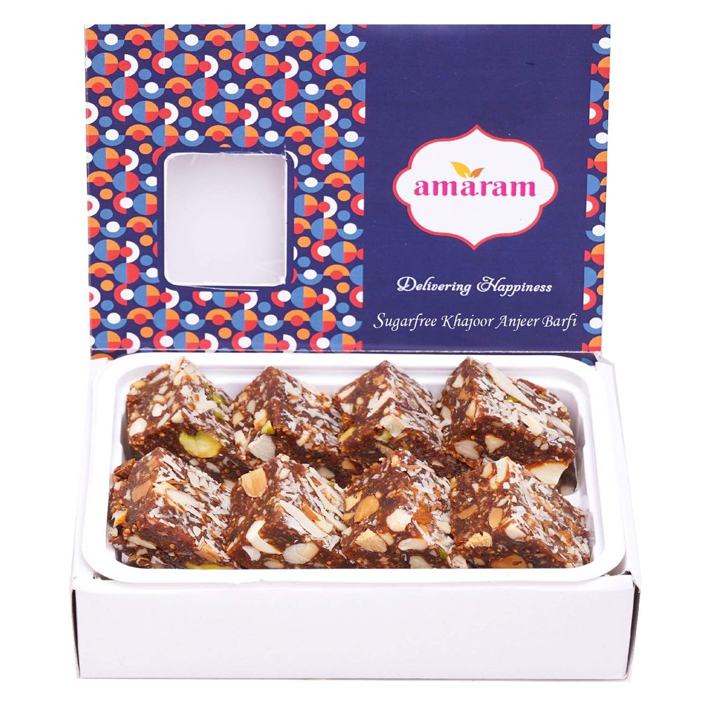 Amaram by Ghasitaram Sugarfree Anjeer Khajoor Barfi Sweets Gift, 200g|Sugar Free Sweets|Diabetic Friendly|Diwali Sugar Free Sweets Box